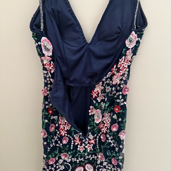 Primavera Couture Floral Embroidered Mini Dress - navy and Pink - Picture 14 of 14